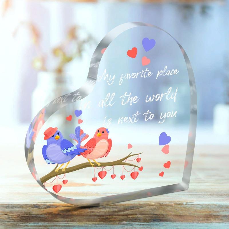 2D flaches Acryl-Schreibtischornament zum Valentinstag, Vogeldekoration, Acryl-Dekoration für Zuhause Schreibtisch Wohnzimmer, Klassischer Stil Heimdekoration für Wohnzimmer