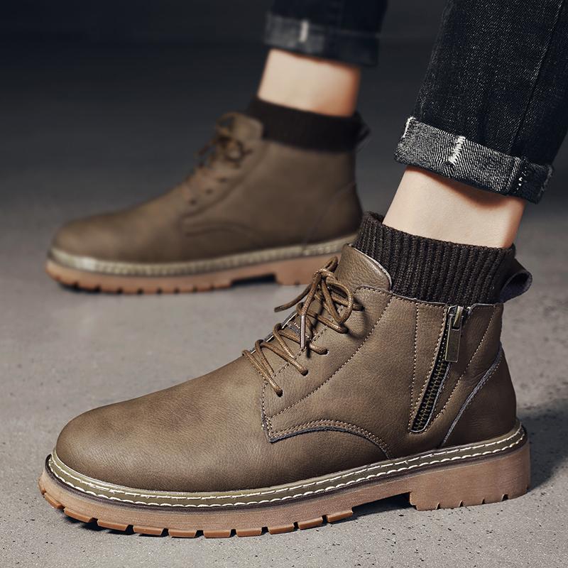 Internetově populární boty Martin pro muže, vysoké ponožkové boty, boty s bočním zipem, pánské polokozačky v britském stylu, pracovní krátké boty