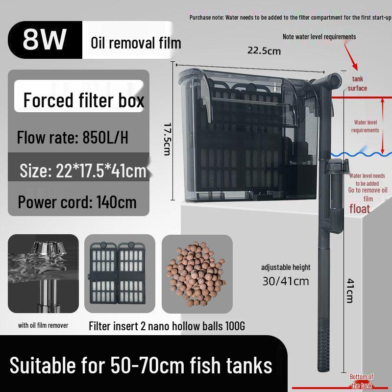 Wall-Mounted Fish Tank Filter: Silent 3-in-1 Circulation, Purification, Oil Film Removal, and Oxygenation Pump.