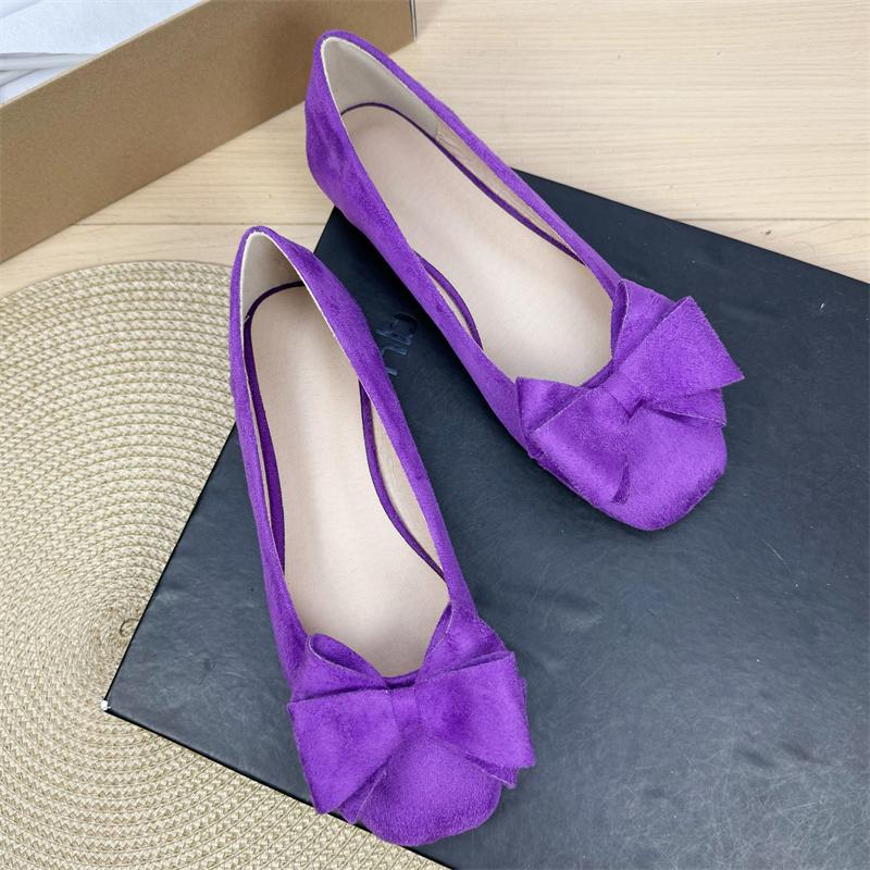 Fashion Flat Shoes for Women 2025 Spring and Autumn New Shallow Bow Square Toe Work Shoes Flat Large Size Women's Shoes Loafers