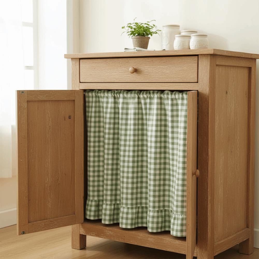 Ruffled Edge Farmhouse Plaid Kitchen Oven Skirt Cotton Privacy Partition Curtain  Porch