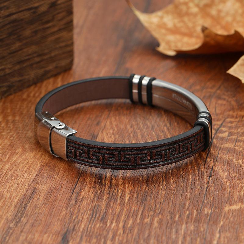 Простой мужской кожаный браслет с узором из нескольких элементов Модный кожаный браслет Аксессуар