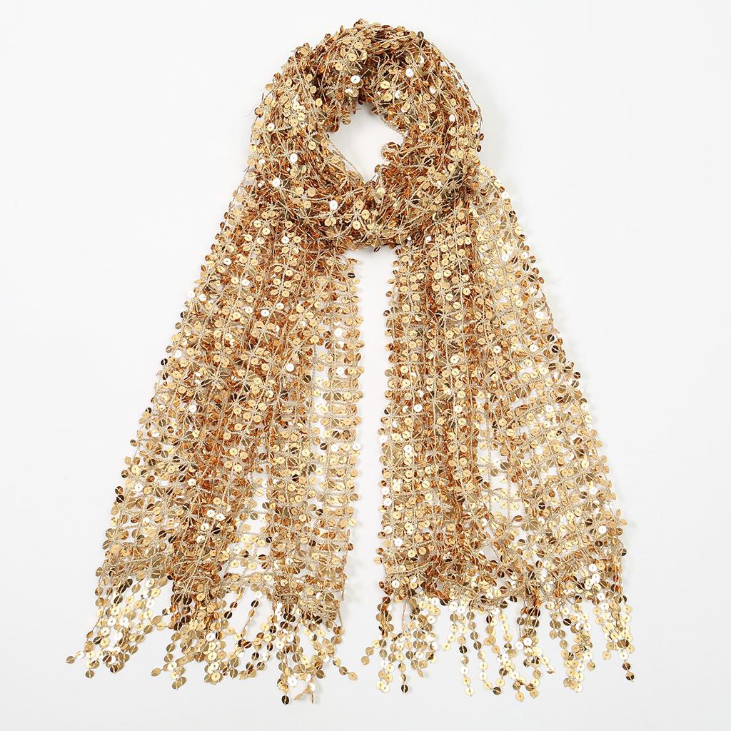 Vintage Golden Sparkle Fringe Scarf Party Shawl Women Luxury Headscarf Sequin Deco Wraps Fringed Bride Bridesmaid Wedding Cape
