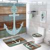Anchor Shower Curtain Sets Non-Slip Rug Toilet Lid Cover Bath Mat Nautical Anchor Rustic Wood Waterproof Bathroom Curtains Set