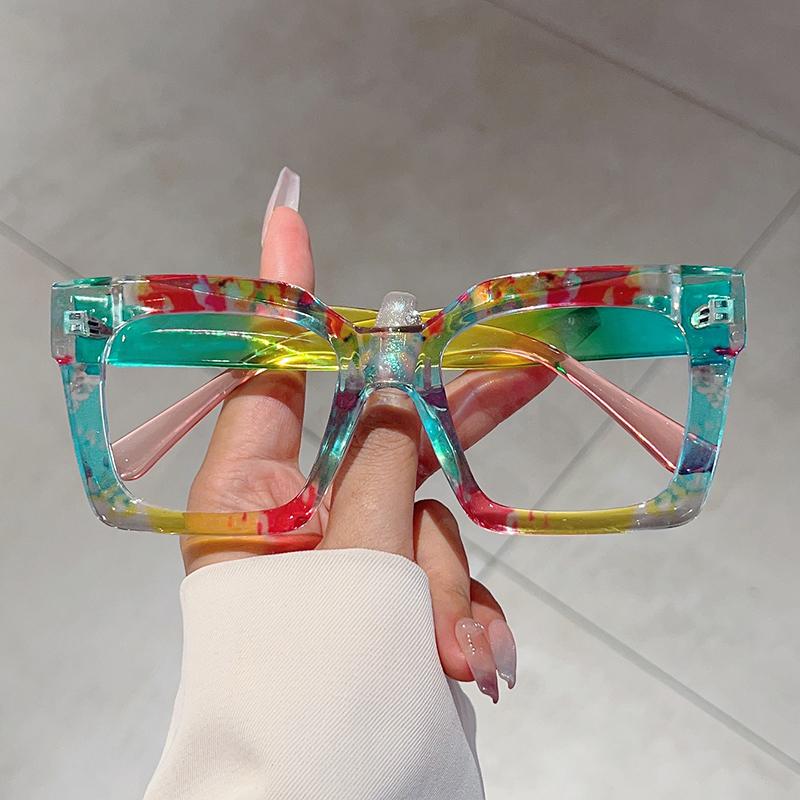 Fashion Colorful Stripe Oversize Glasses Stylish Brand Design Eyewear Personalized Square Decor Chic Frame for Women's