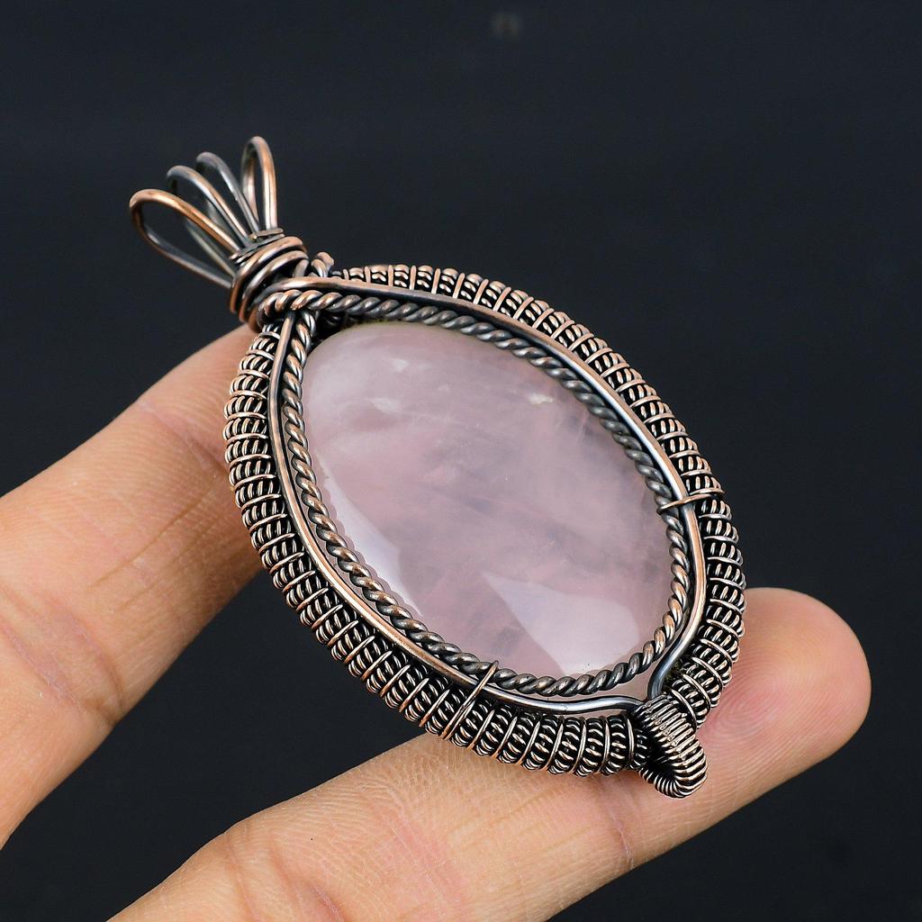 Rose Quartz Jewelry, 999 Copper Wire Wrapped Pendant Handmade Gemstone Jewelry, Gifts For Wife Brand New Pendant