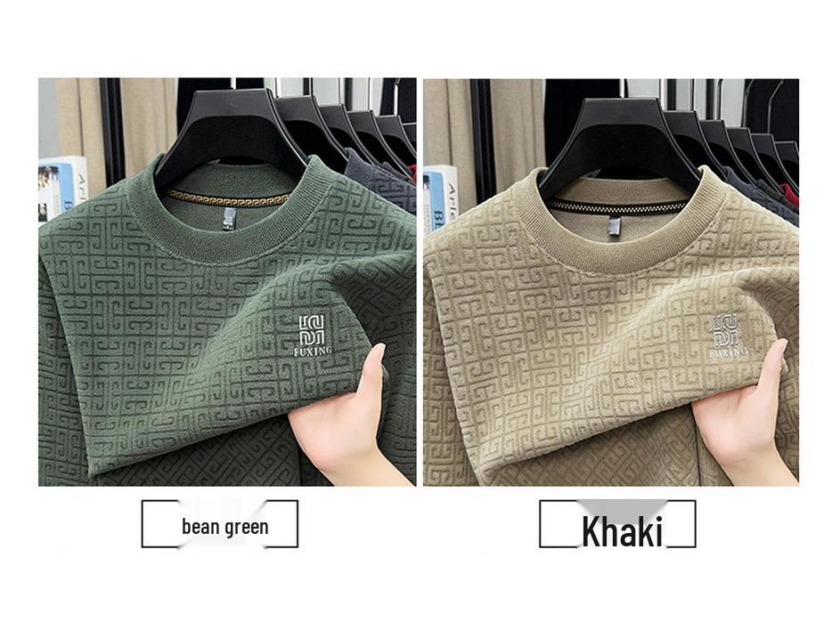 Ao Li Rong Men's Plus Velvet Thickened Warm Sweatshirt - Round Neck, Long Sleeve, for Autumn/Winter