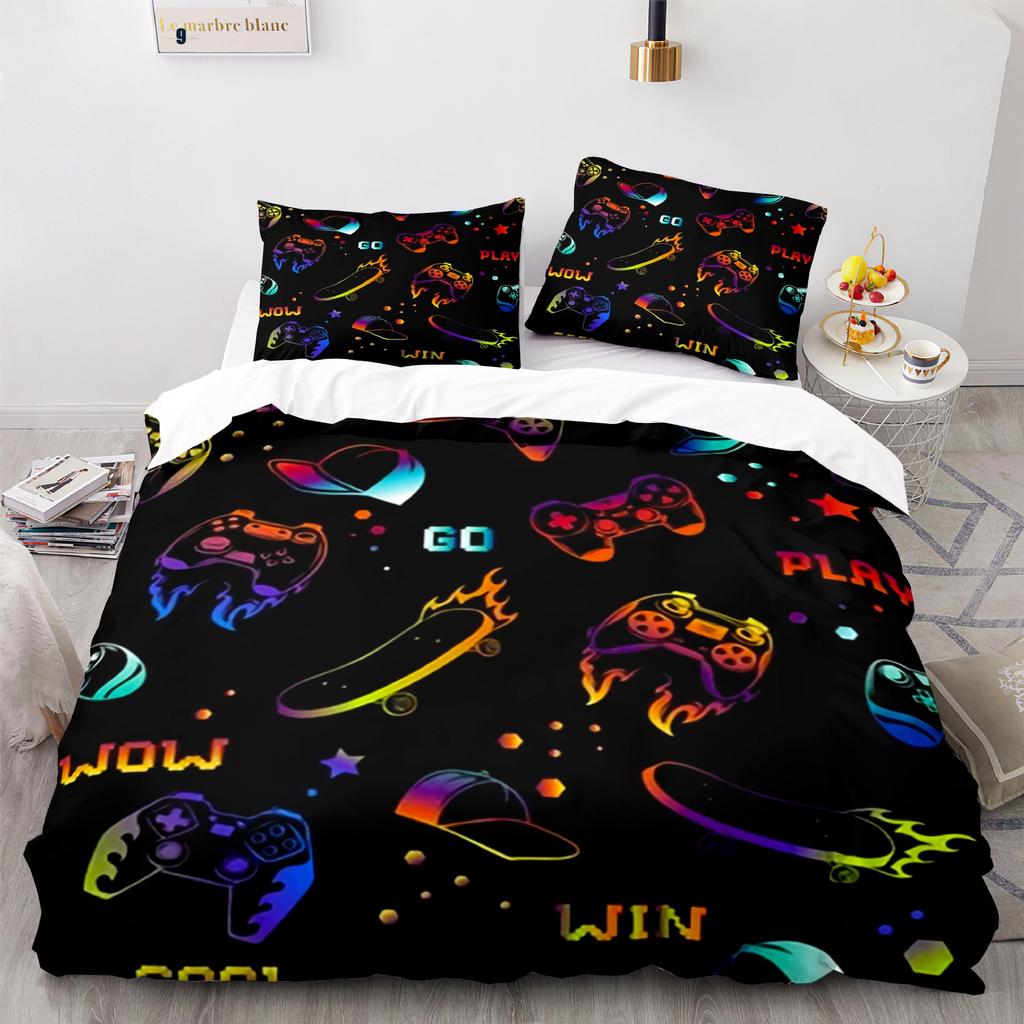 Gamer Duvet Cover Full Size Teens Gaming Bedding Set for Kids Boy Girl Video Games Comforter Cover Gamepad Polyester Quilt Cover