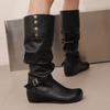 Women's Flat-bottomed Casual Boots Autumn and Winter New Inner Height Increase Solid Color Large Size Medium Boots