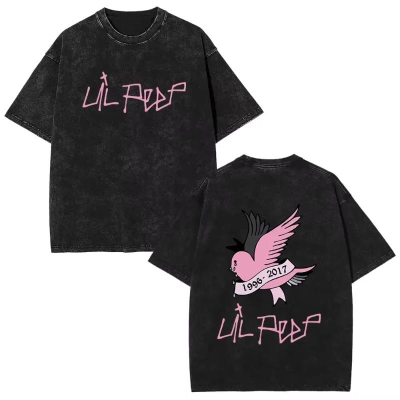 Wyprane Vintage Raper Lil Peep Koszulki z Dwustronnym Nadrukiem Unisex Moda Damska Hip Hop Oversize Krótki Rękaw Koszulka Streetwear