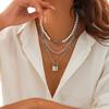 Simple Style Imitation Pearl Ot Buckle Necklace Women, Fashionable Metal Lock-Shaped Pendant Stacked Collarbone Chain