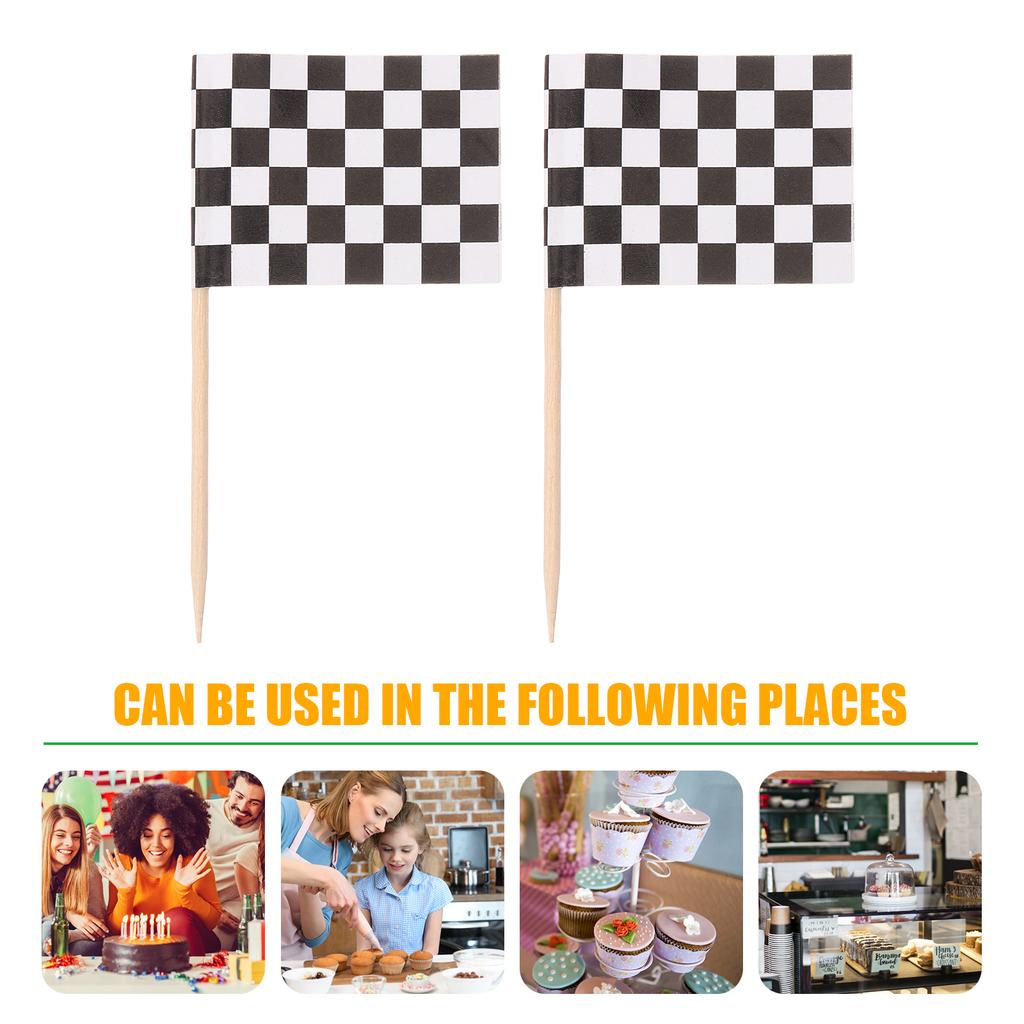 Paper Flag Wood Toothpicks Checkered Picks Racing Party Decorations Birthday Cupcake Toppers Mini Dessert Skewers Fruit
