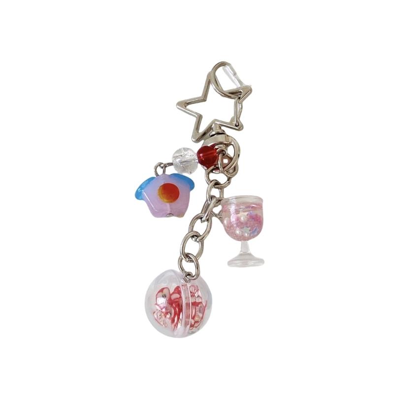Adorable Ice Cream Design Crystal Phone Lanyard Green Pendant Keychain Gift Unisex Ice Cream Cup Keychain for Her