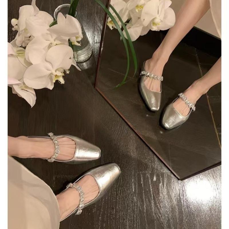 

Height-increasing Shoes Square Toe One-strap Shallow Opening Versatile Half-slippers Women s Shoes Sandals 35 срібний