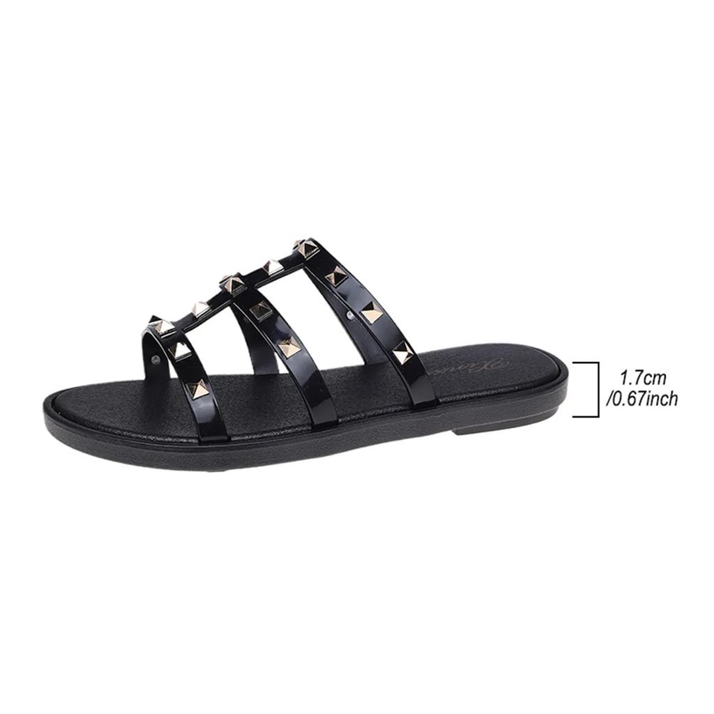Fashion NEW Slippers Women Summer Outside New Rivet Crystal Shoes Jelly Shoes Women's Sandals Flat Bottomed Slippers Chanclas Mujer