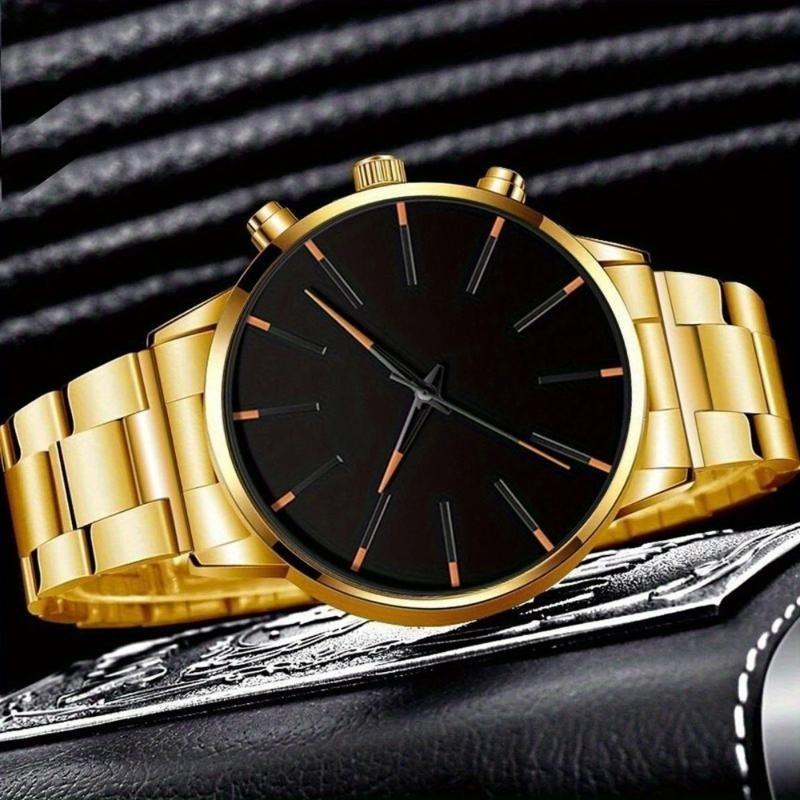 1 Set Fashionable Business Men'S Watch Necklace Ring Stylish Men'S Quartz Watch Christmas Halloween Gift