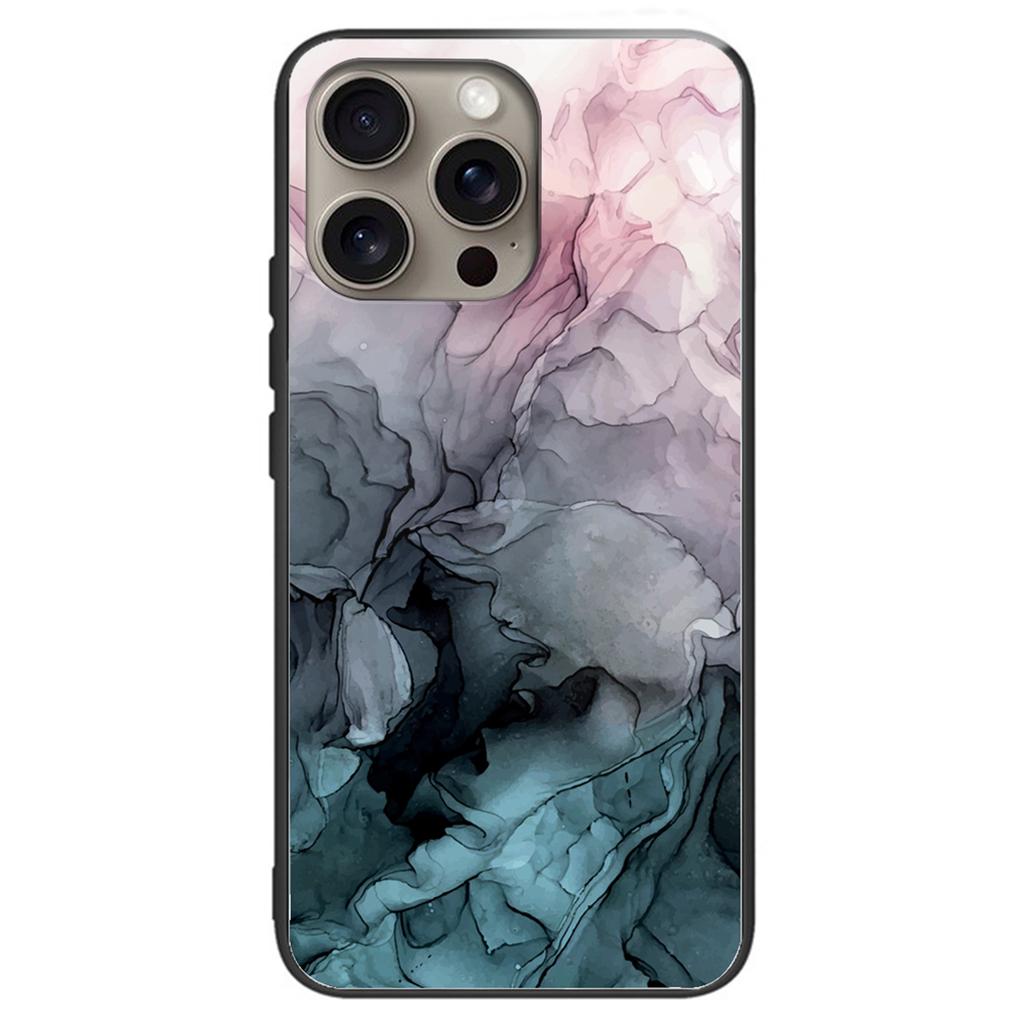 For iPhone 16 Pro Max Case Artistic Marble Pattern Tempered Glass Shockproof Phone Cover