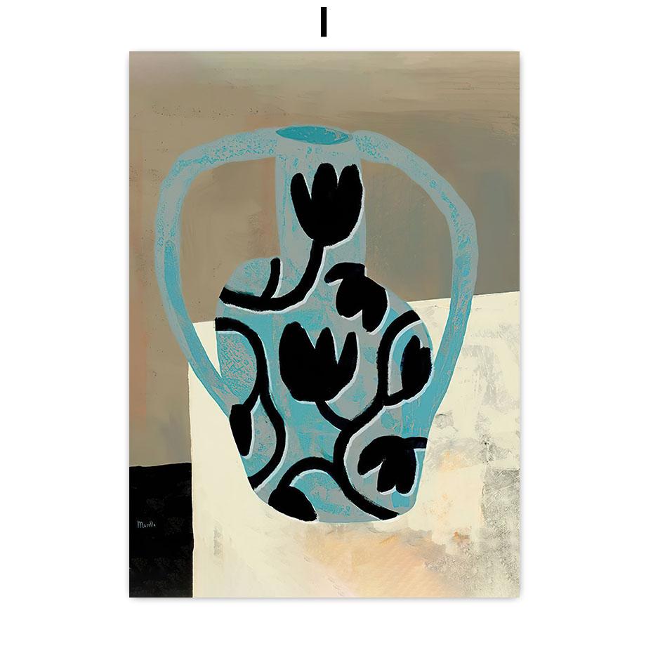 Modern Line Curve Girl Vase Flower Abstract Vintage Posters Prints Wall Art Retro Canvas Painting Pictures For Living Room Decor