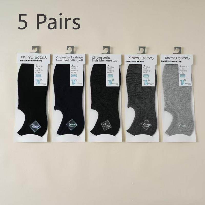 5 Pairs of Men's Spring and Summer Thin Mesh Solid Color Sweat-absorbing and Anti Slip Casual Boat Socks