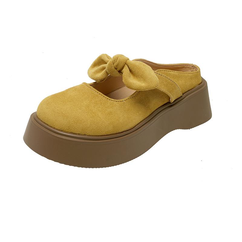 Baotou Hausschuhe Damen Faulschuhe 2025 Sommer neu Französische zarte Schleife Ein-Pedal Halbstütze Einzelne Schuhe