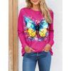 Autumn Women's T-shirt 3D Floral Butterfly Print Fashion Long Sleeve Round Neck Regular Tops Holiday Weekend Spring and Autumn Clothing