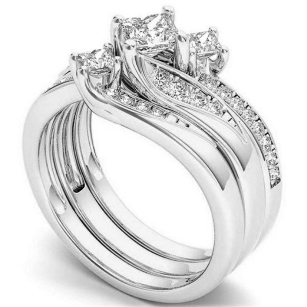 18 Karat Vergoldete Zirkonia Ringe für Damen 3-teiliges Set Verlobung Ehering Stapelbare Ringe