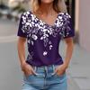 Women's T Shirt Tee Fashion Skew Collar Button-up Vintage Print Short-sleeved Top
