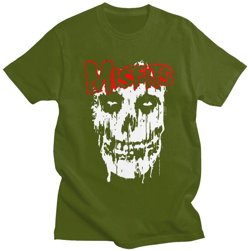 Custom Male Horror Punk Rock Misfits Skull T Shirt Short Sleeve Cotton Tshirt Classic Tshirt Leisure Tees Loose Fit Clothes
