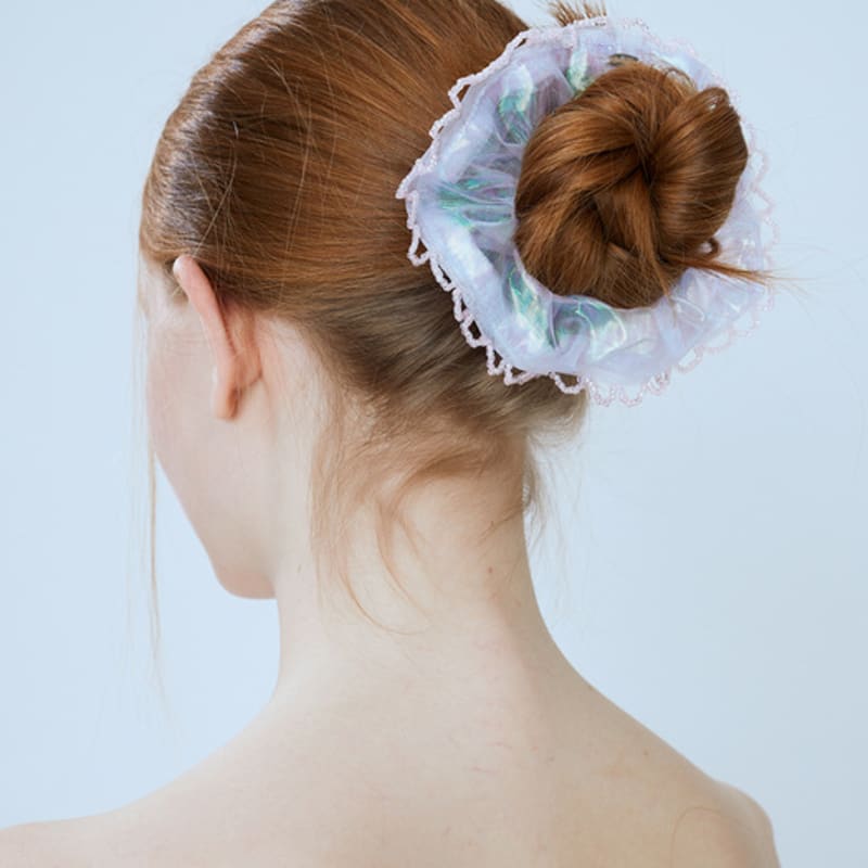 mellotory beaded frill scrunchie (pink)