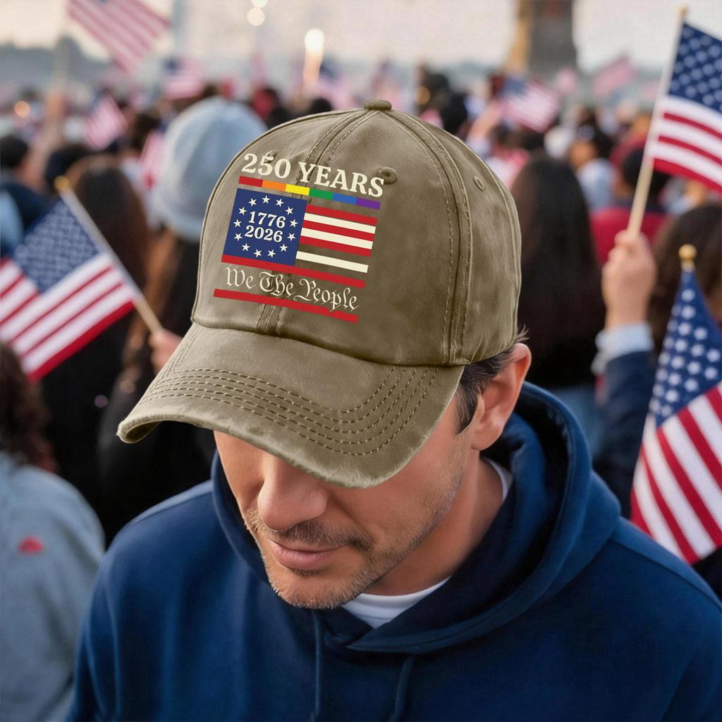 Unisex 250 Years Anniversary Baseball Cap with Vintage Washed Finish and Embroidered We The People Print Adjustable Fit