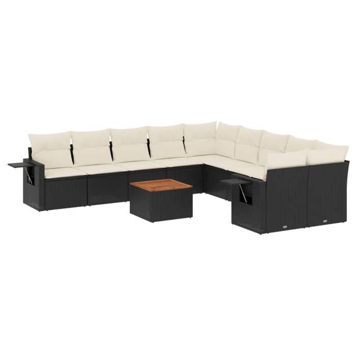 VidaXL Salon de Jardin avec Coussins 11 pcs, Canapés de Terrasse, Ensemble de Meubles de Patio, Mobilier d'Extérieur, Noir 3257085