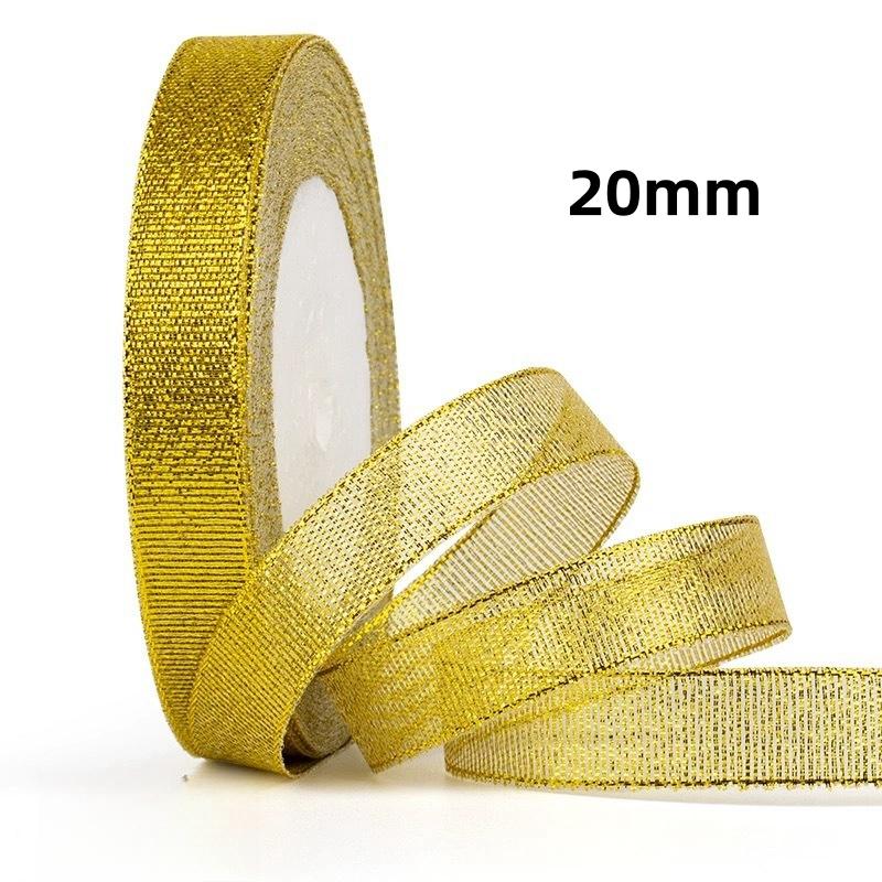 25Yards/Lot 6mm-40mm Gold Silver Glitter Ribbon For DIY Bow Crafts Gift Wrapping Wedding Christmas Decoration Sewing Accessories