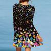 Women's Spring/summer Print Long-sleeved Dress V-neck Loose Swing Long-sleeved Mid-length Dress