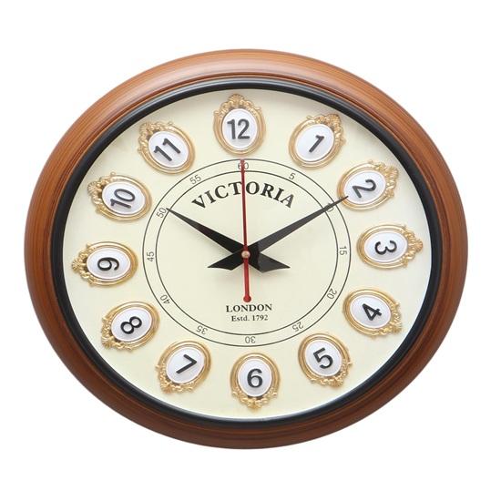 30 Cm Victoria Wall Clock, Vintage Style with Gold-Tone Frames, Brown Wood Frame, 1792 Collection