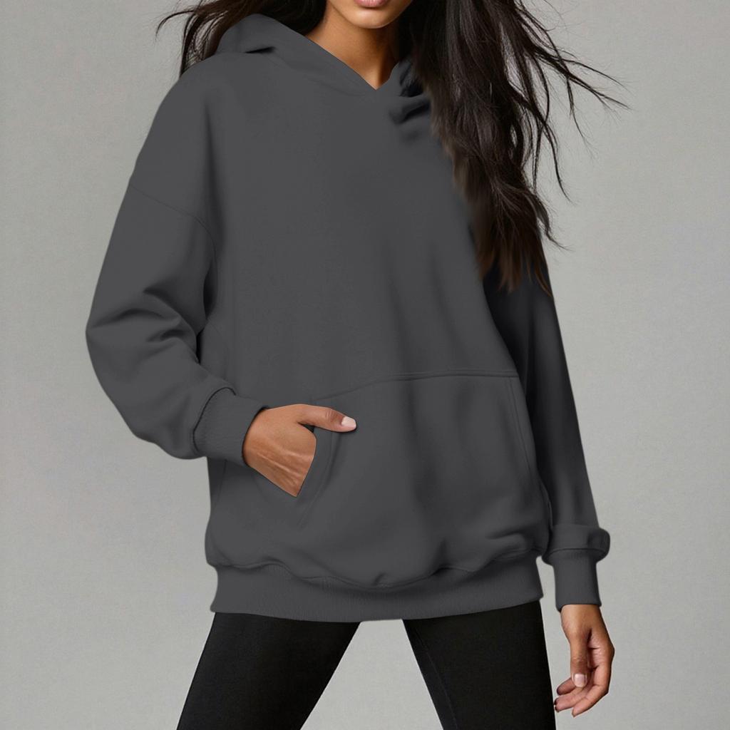 Women's Hoodie Solid Color Long Sleeve Insert Pocket Loose Pullover Sweatshirt