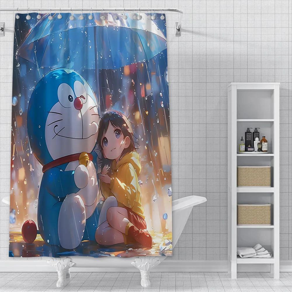 PO01 Lovely Cartoon D-Doraemons Shower Curtain Waterproof Polyester Fabric Bath Curtains Home Bathroom Decor Curtain With Hook