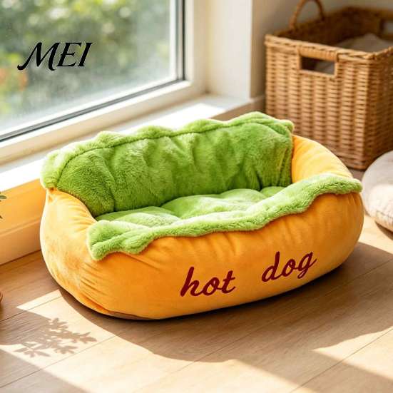 Geschenk für Tierliebhaber Hot Dog Bett, Weiche Gemütliche Plüsch Herausnehmbare Waschbare Matte, Verspieltes Tierbett Niedlicher Brötchen Katzen Hunde, Neuheit Sofa Bequem Katze