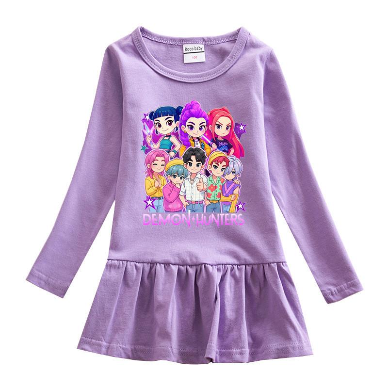Multi-color Girls Kpop Rumi Zoey Mira Hunters Print Pleat Mesh Dress