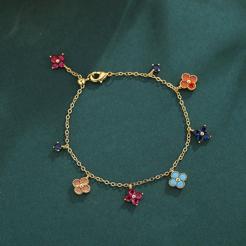 925 Silver Lucky Clover Four-Leaf Pendant Necklace for Women Colorful Flower Clavicle Chain Fine Jewelry Gifts