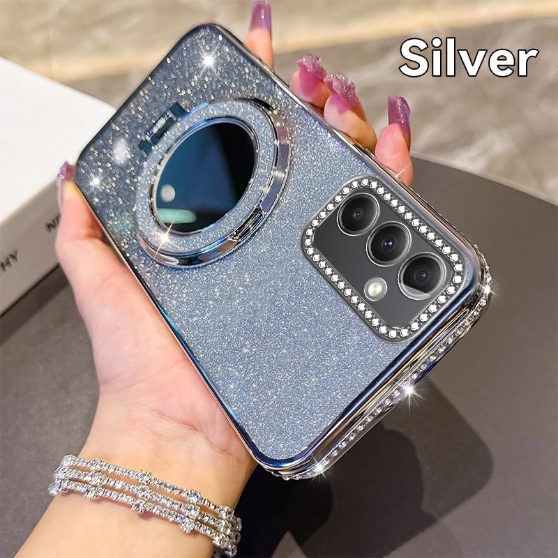 KEYSION Luxury Glitter Jewelled Magnetic Phone Case for Samsung Galaxy A54 5G A34 A24 A14 Makeup Mirror Stand Shockproof Cover