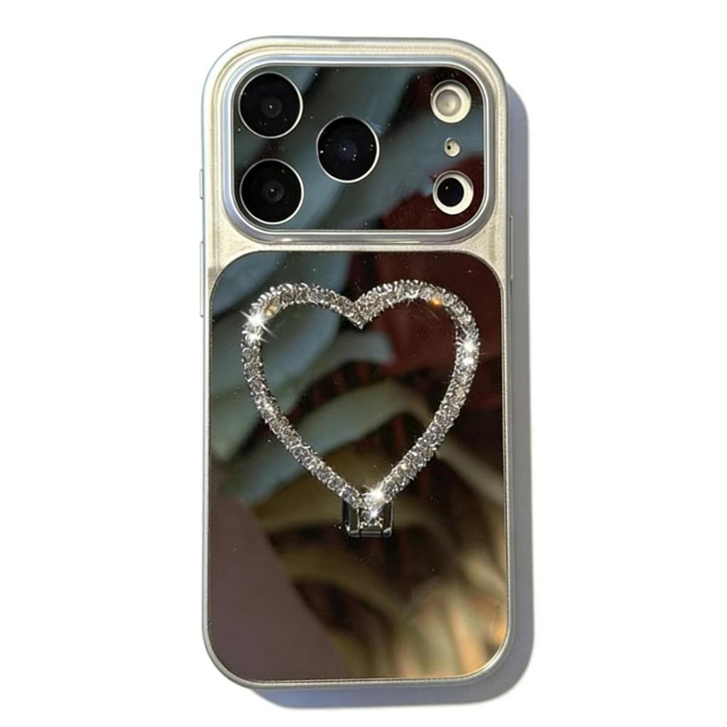 Heart-shaped Mirror Stand for iPhone 17 Pro Max Case, Compatible with Apple 16; Instantly Adapts To 17 Large Window 15.