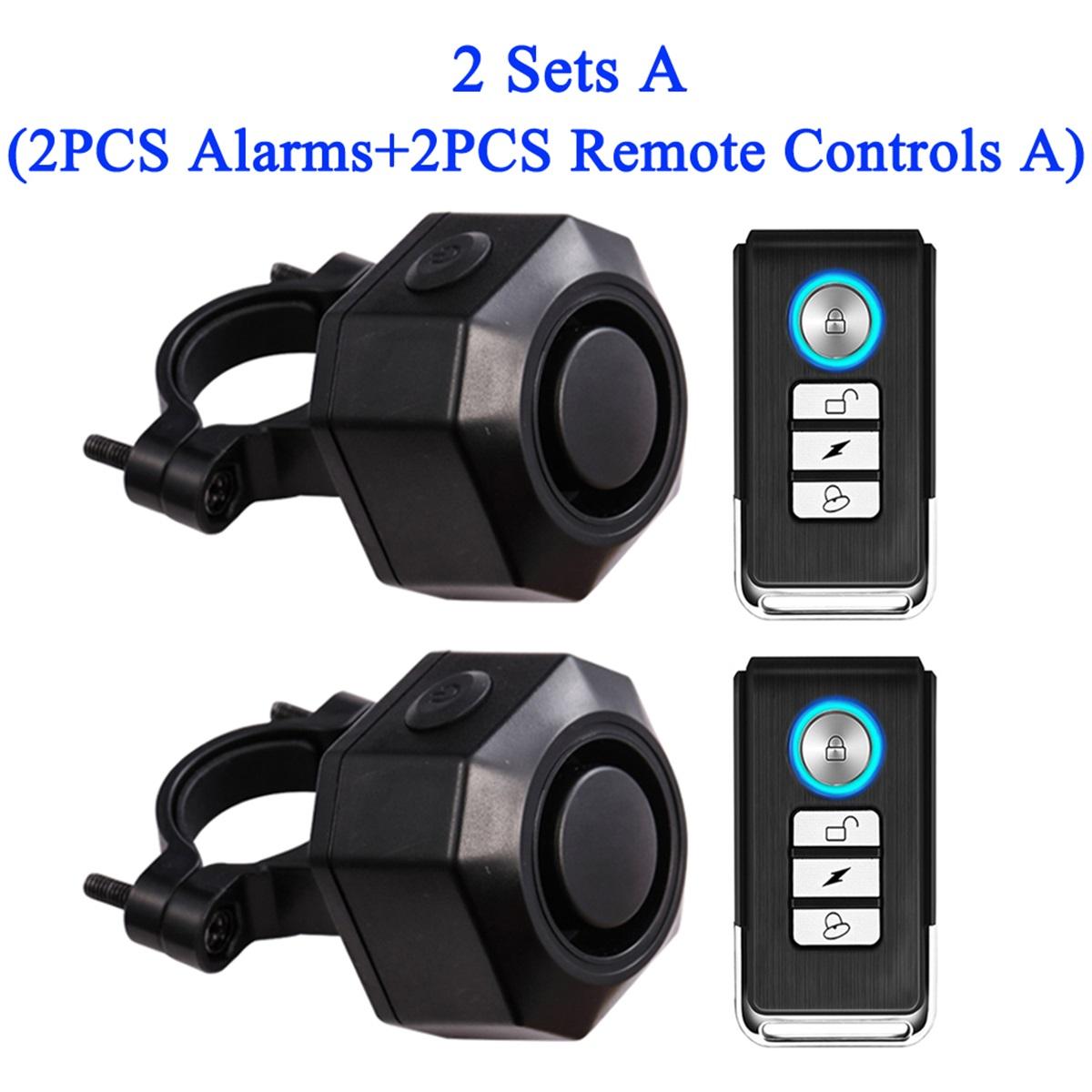 Motorcycle Bike Alarm Anti-theft Electric Remote Control 113dB Vibration Sound Waterproof Scooter Bicycle Security Alarm 2 Set A