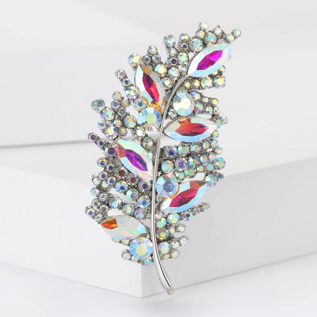 Rhinestone Feather Brooches for Women Unisex Creative Pins Event Party Backpack Decoration Clothes Accessories