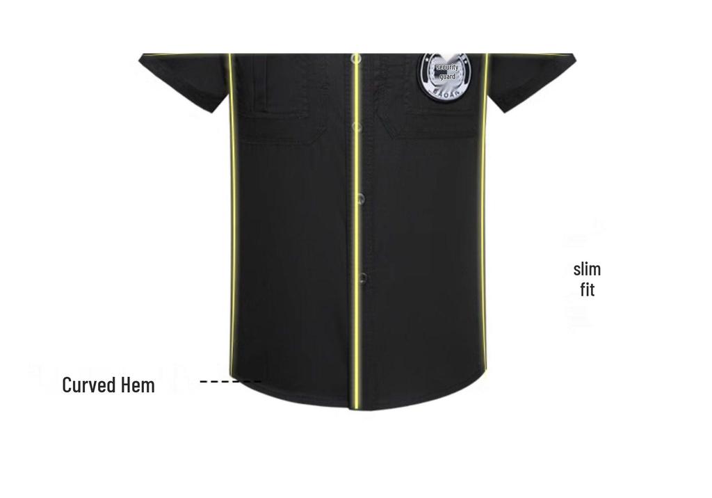 Men's Summer Security Uniform Short-Sleeve Set, Black Duty Training Attire for Property Management Community.