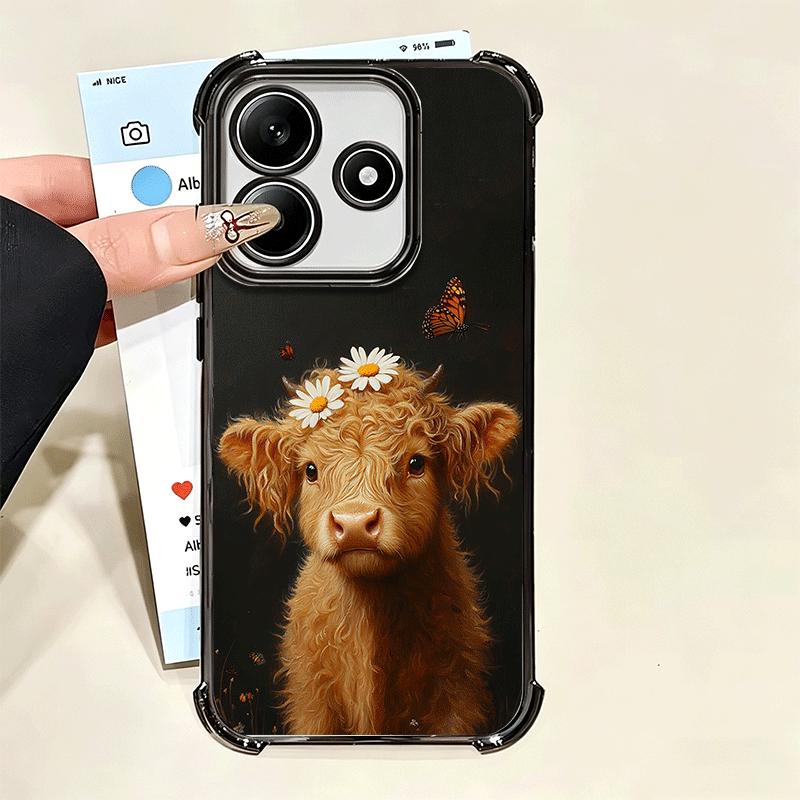 Cute Highland Cow Plating Phone Case For Xiaomi Poco X5 X6 X7 X8 Pro Max F8 Ultra F7 M8 M7 M5S Redmi 15C 15 14C 13C 13 X3 12C F6