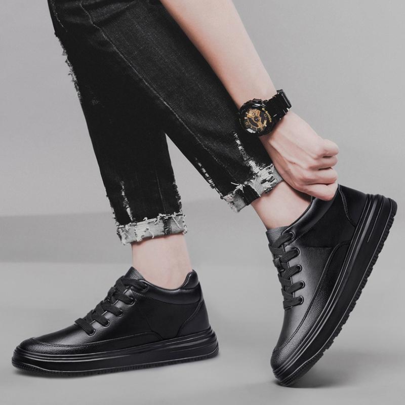 New Men Boots Genuine Leather Elevator Shoes Invisible Height Increase Shoes 4/6/8CM Men Casual Shoes Walking Work Shoes 37-44