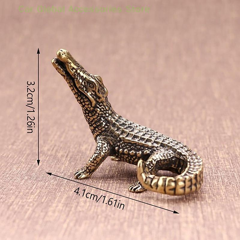 1x Antique Bronze Crocodile Miniature Figurines Vintage Brass Mini Alligator Statue Desk Ornaments Home Feng Shui Decor Crafts