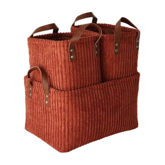 Corduroy Storage Basket Collapsible Storage Bin with Reinforced Handles Foldable Basket Organizer for Kids Toys Clothes Closet Laundry Room Bedroom