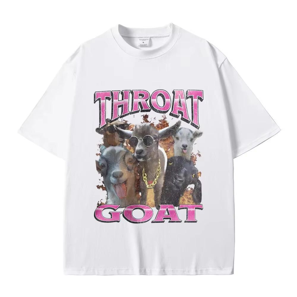 T-shirt con Stampa Grafica Divertente Throat Goat Moda Maschile Oversize Streetwear Unisex Unisex Casual Cotone Puro Alta Qualità Manica Corta