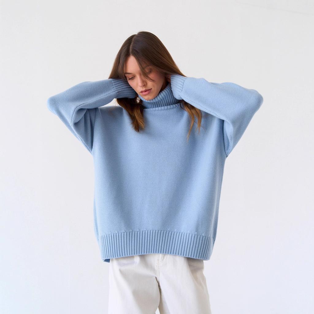 Solid Color High Neck Sweaters Autumn and Winter Loose Knit Sweaters Pullover Women's Sweater